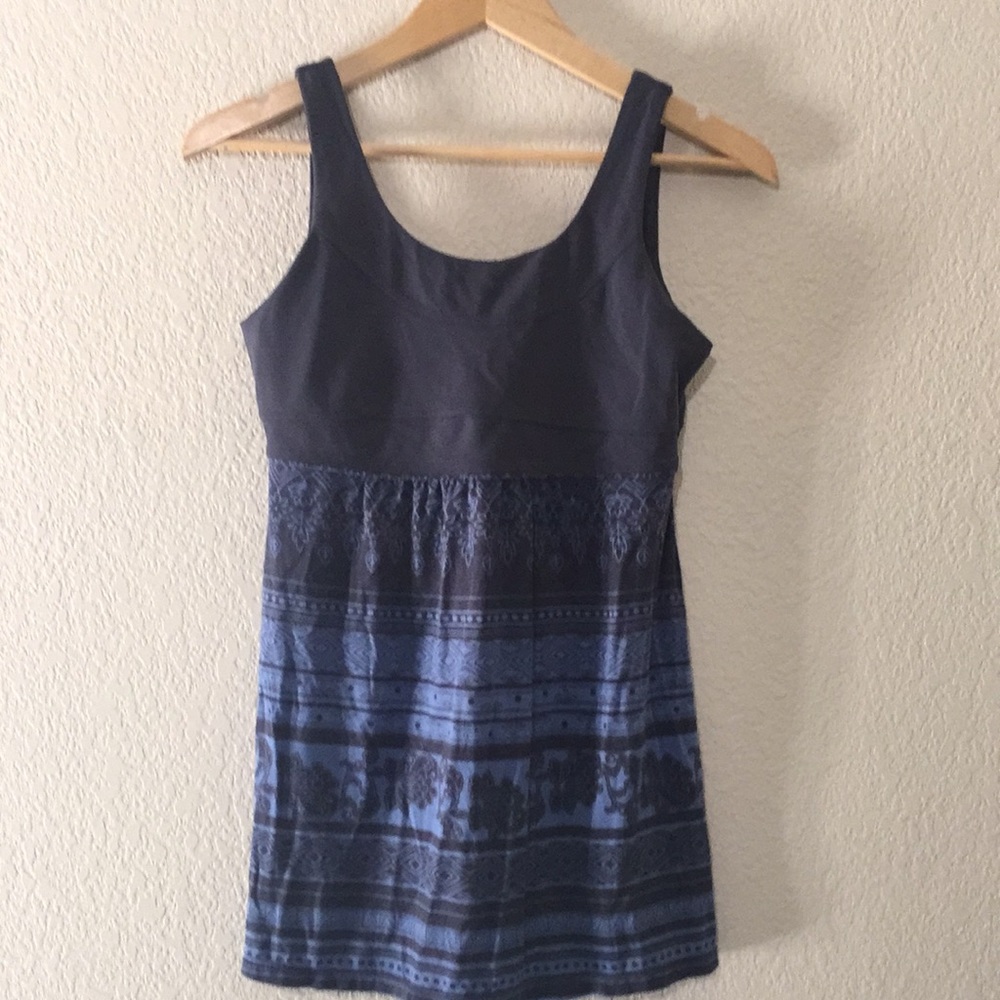 Athleta Navy Blue Print Babydoll Tank Top